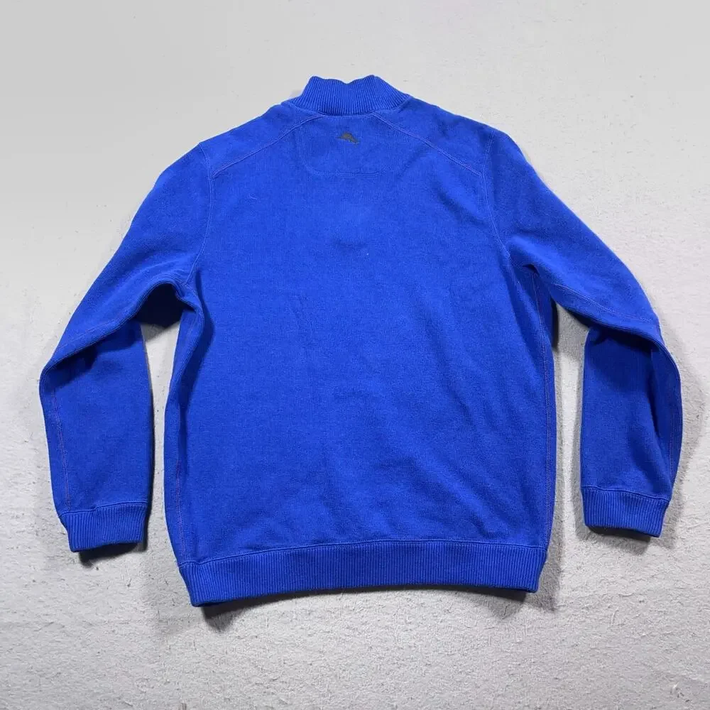 Tommy Bahama Sweatshirt Men Medium Gray Blue Reversible Pullover Preppy Casual‎